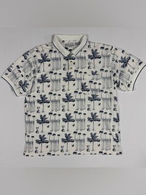 Michael Austin White Palm-Print Golf Polo Shirt